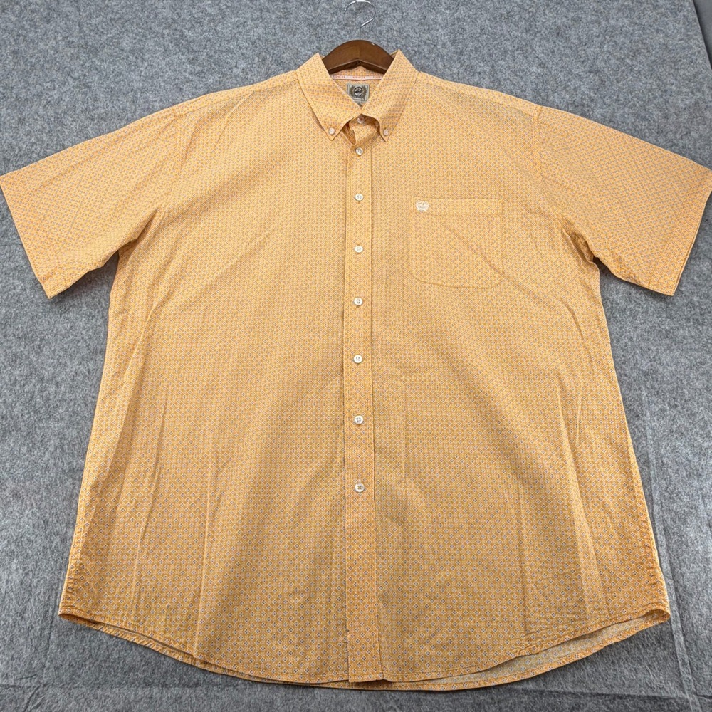 Cinch Mens XXL Orange Geometric Print Short Sleeve Cotton Western Button Down